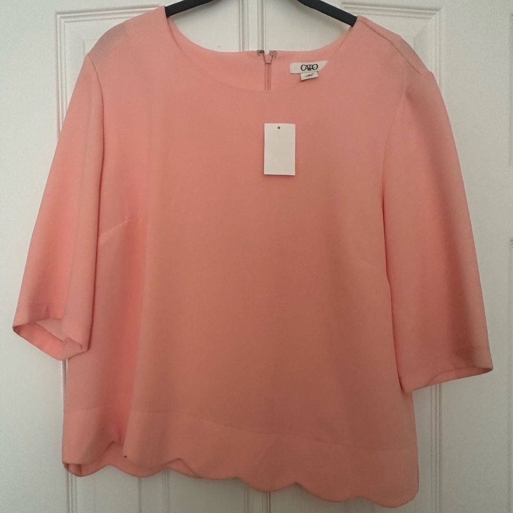 Cato blouse scalloped bottom peach short sleeve size L